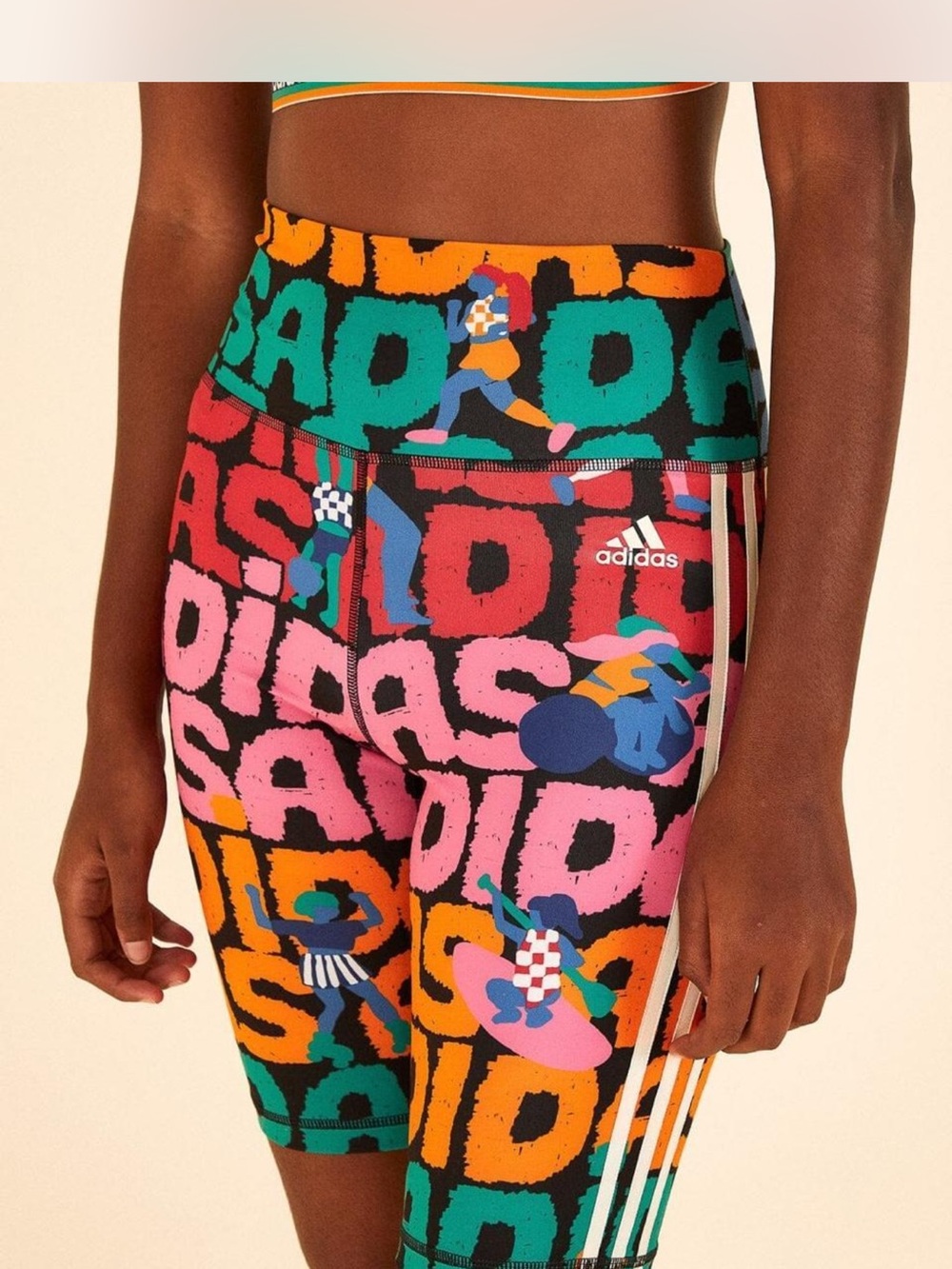 adidas Multicolor Logo-Print High-Rise Bike Shorts